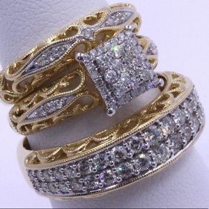 18K Gold Plated Zirconia Diamond Gemstone Ring Set